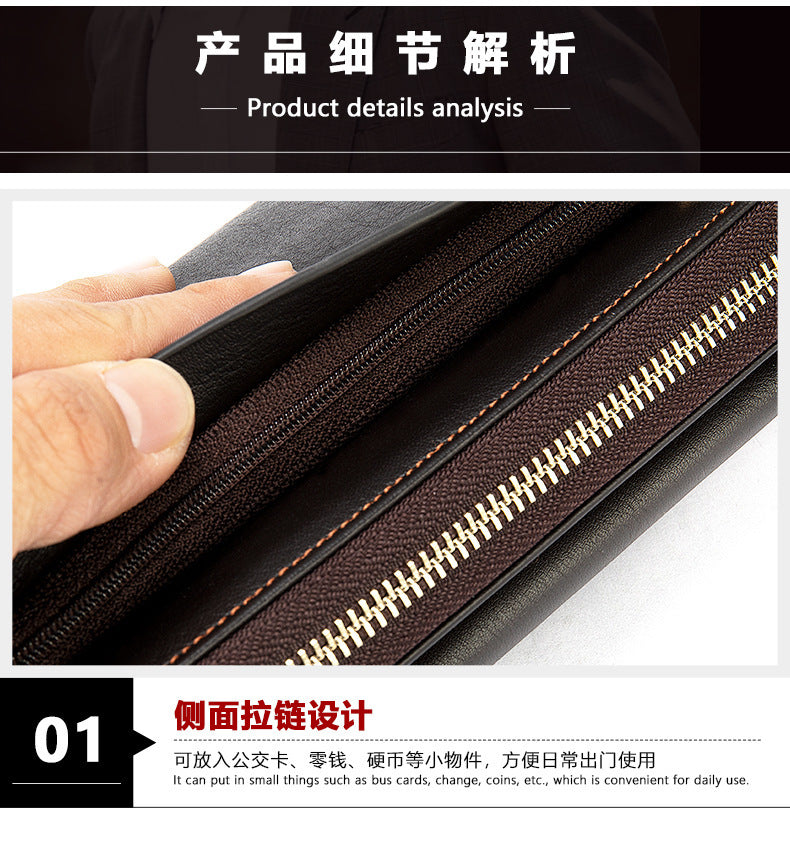 Men's long wallet card holder RFID anti-theft brush cowhide genuine leather zipper men's wallet 