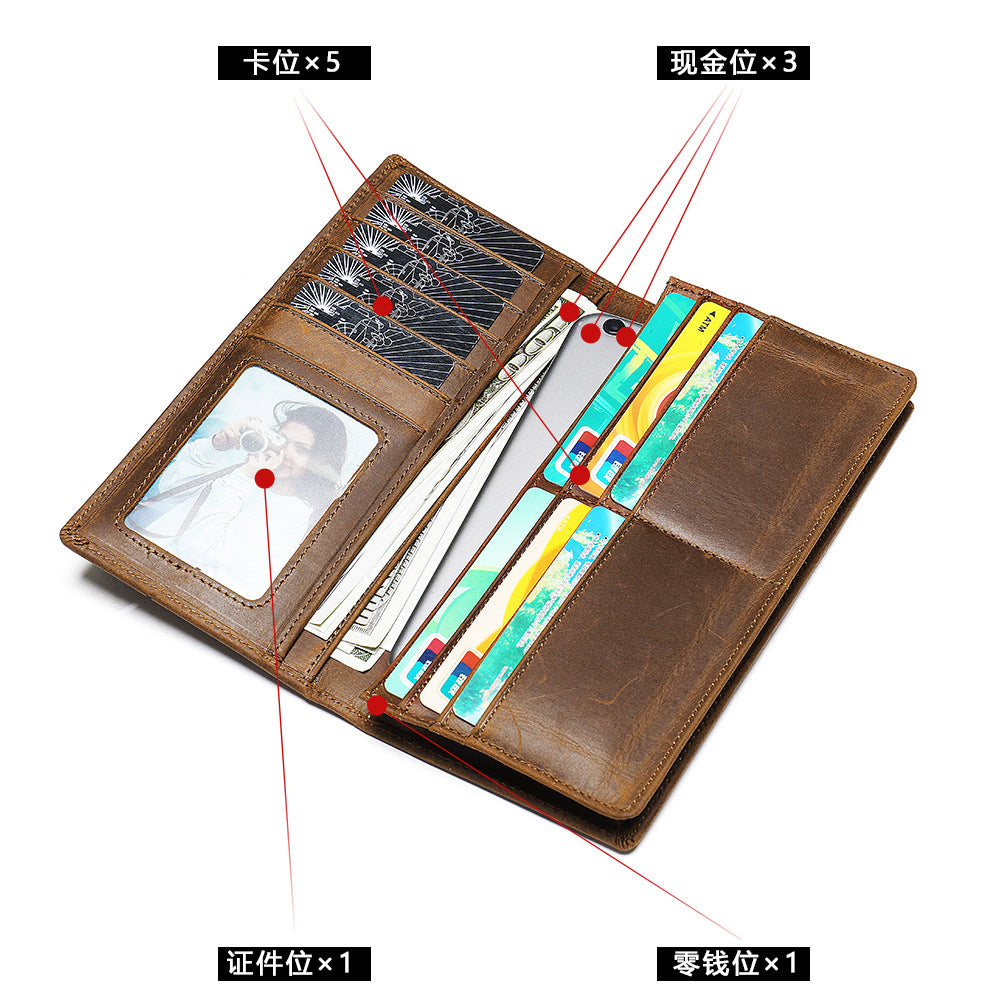 Men's long wallet handmade retro clutch bag coin holder wallet for men 