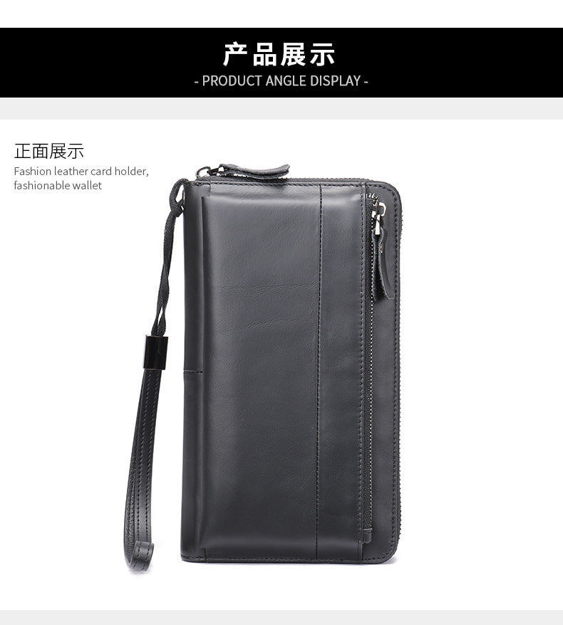 Men's wallet genuine cowhide leather clutch bag large capacity card holder wrist bag for men 