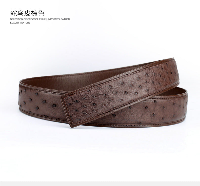 Width 3.8cm Ostrich Skin Genuine Leather Men's Belt Casual Plate Buckle Needle Buckle Men Belt No Buckle 