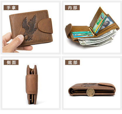 Men's short wallet genuine cowhide leather hawk unique fashion card bag wallet for men 