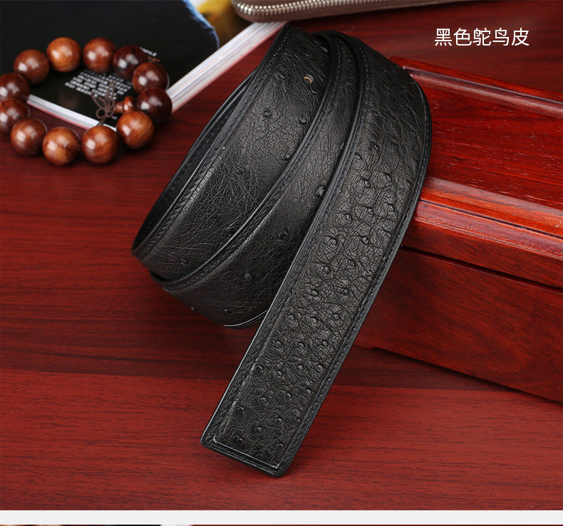 Width 3.8cm Ostrich Skin Genuine Leather Men's Belt Casual Plate Buckle Needle Buckle Men Belt No Buckle 