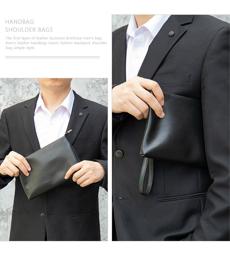 Men's wallet clutch bag made of cowhide genuine leather Korean fashion business soft leather large capacity wrist bag 