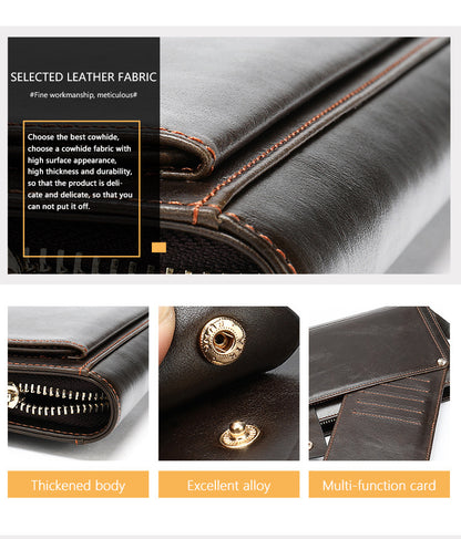 Men's long wallet cowhide clutch bag business casual fashion retro card holder men's wallet 