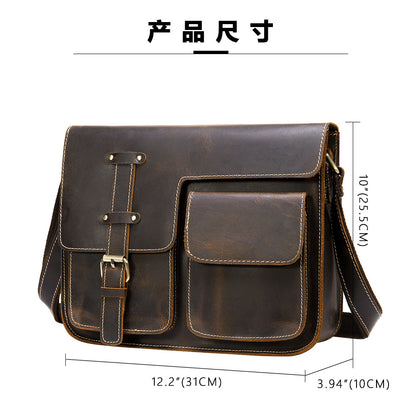 Men's Shoulder Bag Made of Genuine Cowhide Leather High Quality Vintage Large Capacity Men's Crossbody Bag Briefcase 