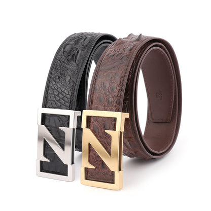 New Men's Belt Siamese Crocodile Skin Genuine Leather No Pieces Fashion Casual Men's Belt 