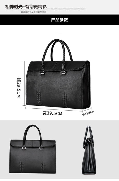 Men's Handbag Genuine Leather Cowhide Fashion Business Large Capacity Business Briefcase Computer Bag Hand-knitted Men's Handbag 