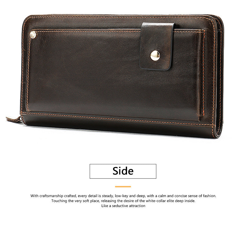 Men's long wallet cowhide clutch bag business casual fashion retro card holder men's wallet 