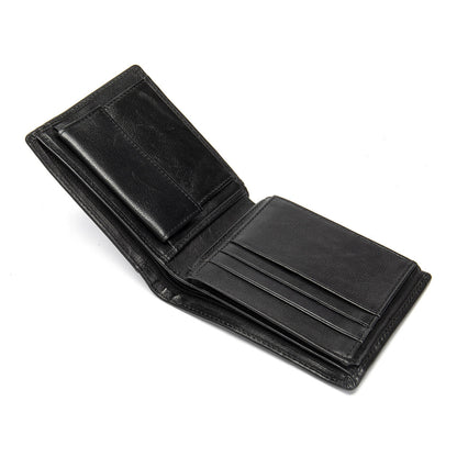 Men's Short Wallet Cowhide Genuine Leather RFID Card Holder Retro Men's Wallet Card Bag 