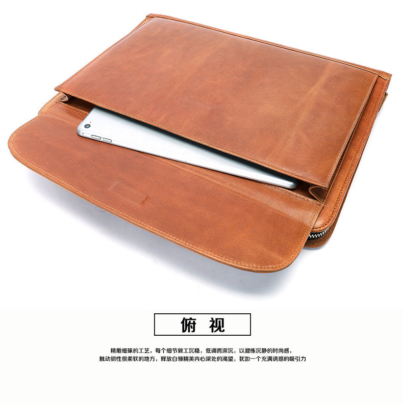 Men's clutch bag Genuine cowhide leather large capacity business zipper file bag Men's handbag 