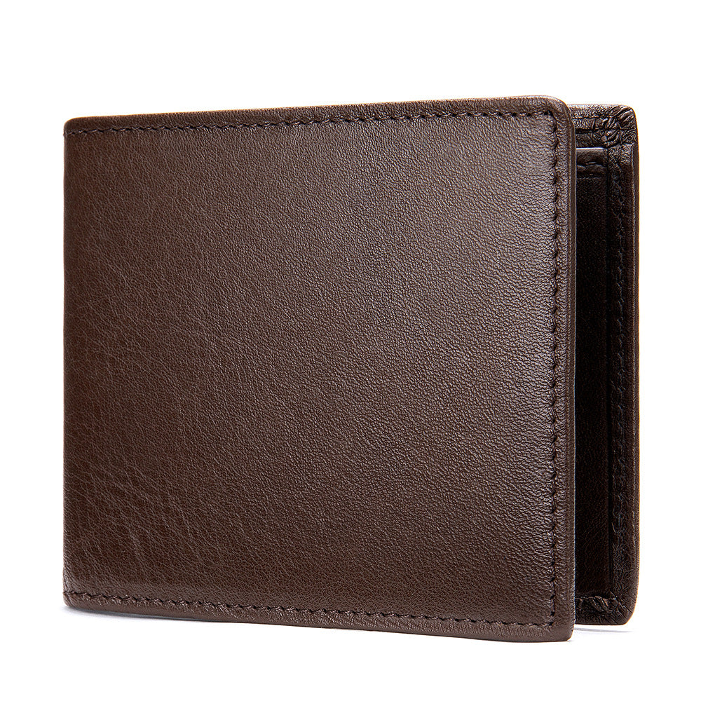 Men's short wallet cowhide genuine leather business thin simple anti-theft card bag wallet wallet 