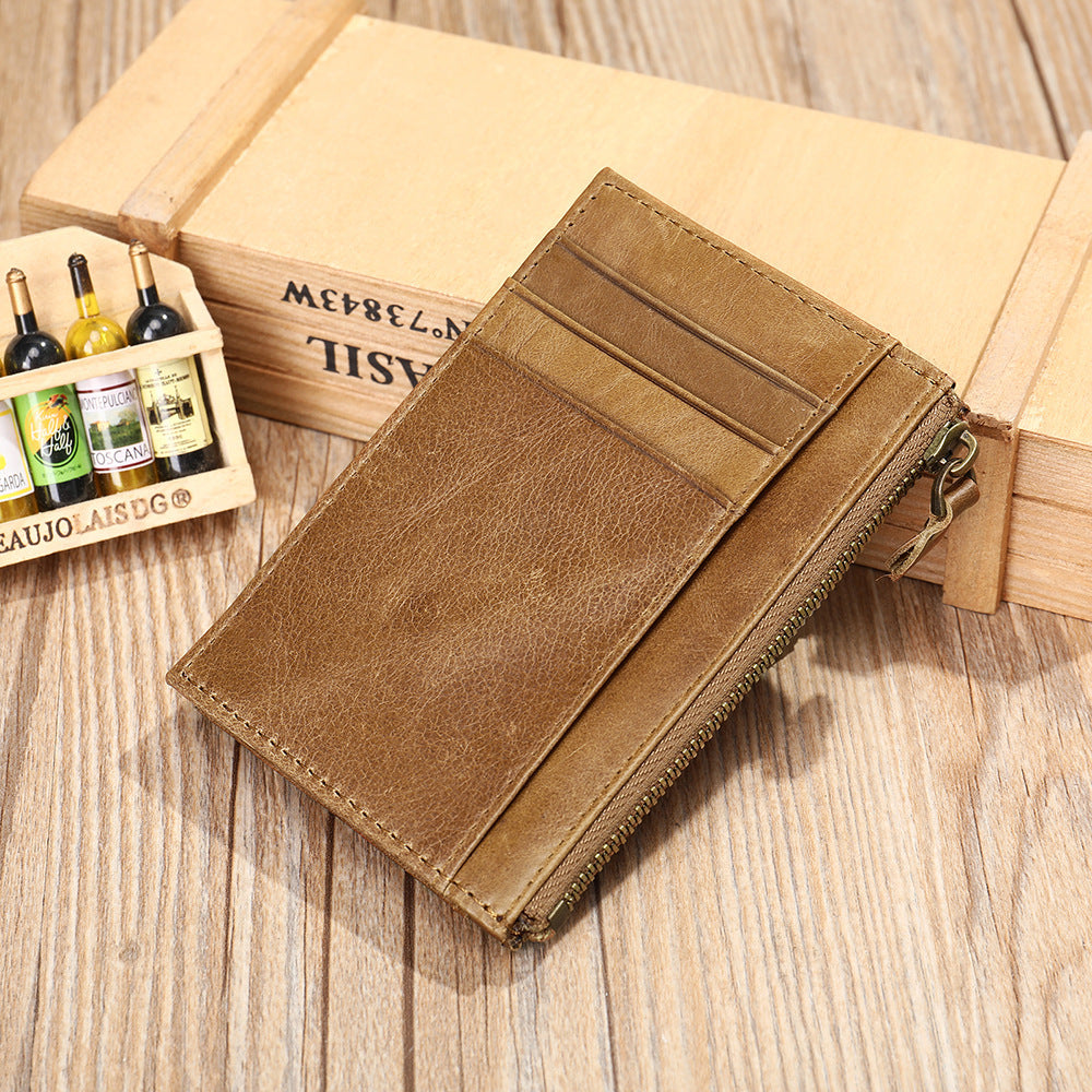 Men's wallet made of genuine cowhide leather, portable coin purse, anti-theft brush, card bag for men 