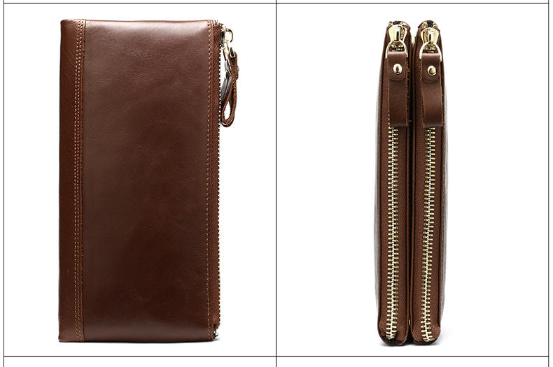 Men's long wallet made of genuine cowhide leather OL commuting large capacity zipper clutch bag 