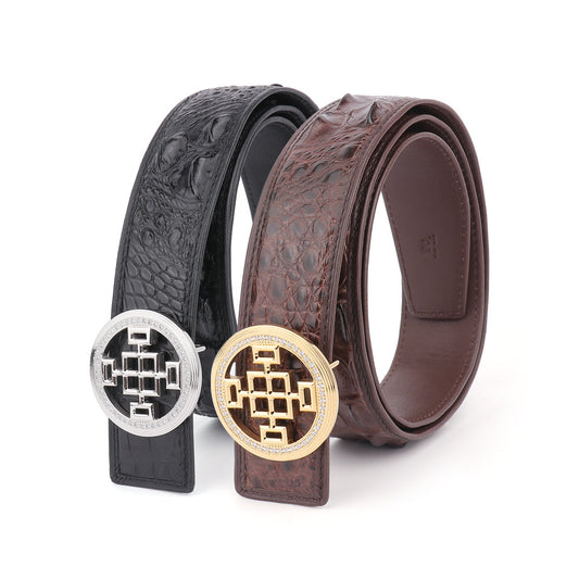 New Men's Belt Crocodile Skin Genuine Leather Plate Buckle Fashion Casual Width 3.8cm Men's Belt 