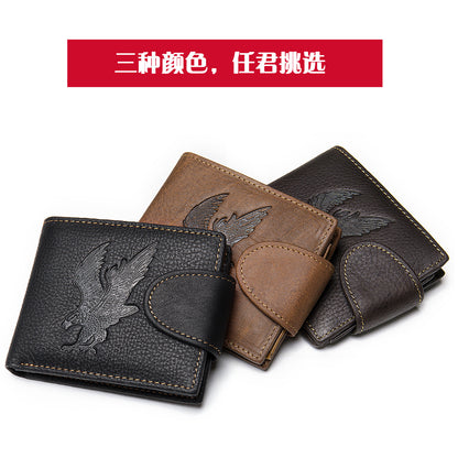 Men's short wallet genuine cowhide leather hawk unique fashion card bag wallet for men 