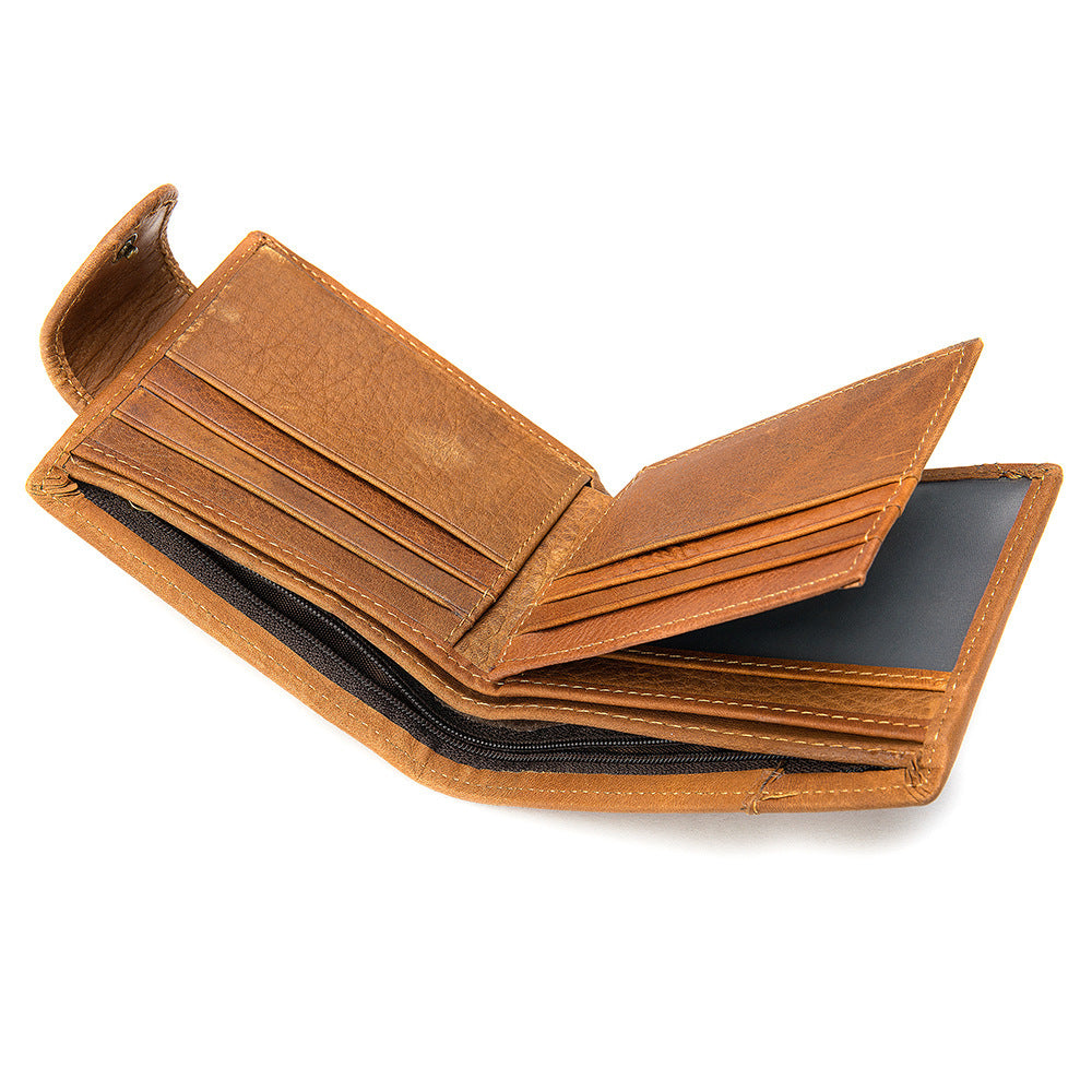 Men's Wallet, Cowhide, Genuine Leather, Thin Foldable, Coin Card Holder, Men's Wallet 