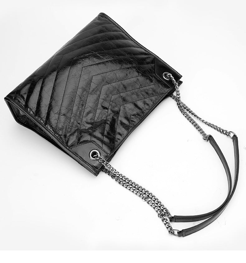 Cowhide shopping bag fashion trend large capacity chain bag armpit bag women