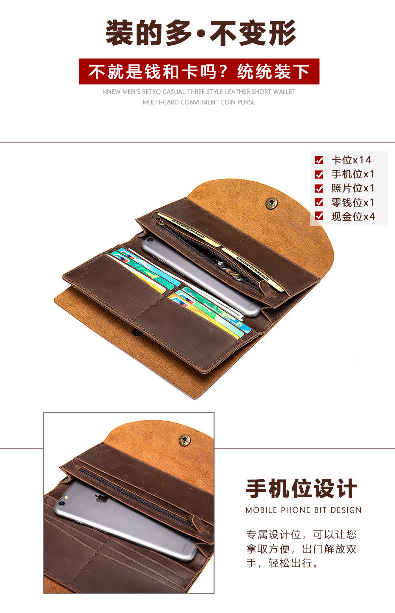 Men's Long Wallet RFID Clutch Bag Crazy Horse Retro Card Holder Men's Wallet Card Bag 