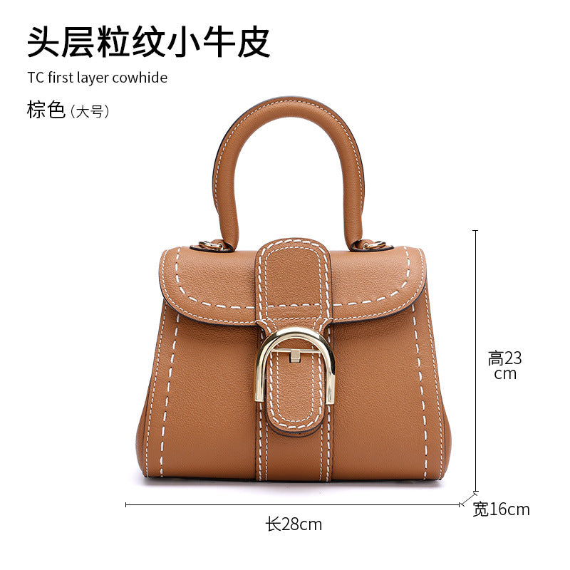 Cowhide bag genuine leather bag fashion trend horseshoe buckle ladies handbag hand-stitched diagonal shoulder bag