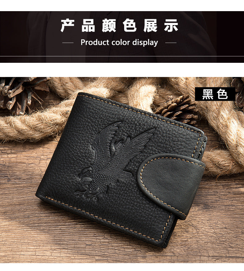 Men's short wallet genuine cowhide leather hawk unique fashion card bag wallet for men 