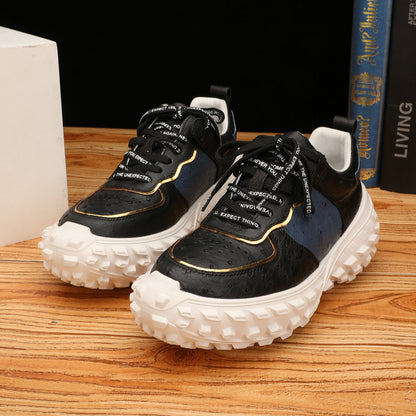 Ostrich skin genuine leather men's shoes tire sole tank shoes fashion casual anti-slip men's shoes 