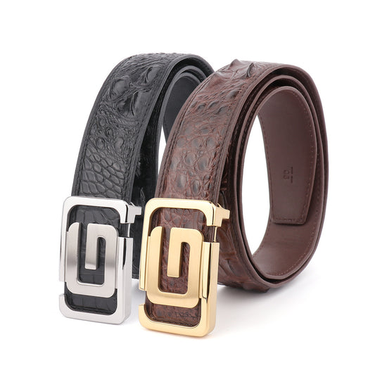 Men's Belt Crocodile Skin Genuine Leather Width 3.8cm Casual Men's Belt 