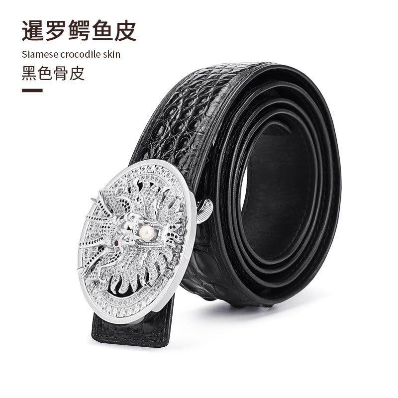 Siamese Crocodile Skin Men's Belt Genuine Leather Dragon with Smooth Buckle Fashion Casual Business Belt 