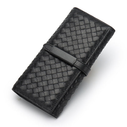 Women's long wallet handmade sheepskin woven tri-fold wallet genuine leather wallet fashion