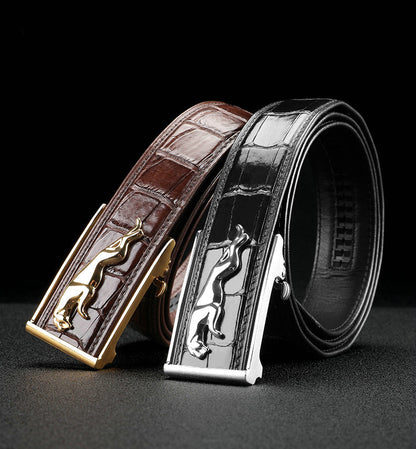 Men's Belt Siamese Crocodile Skin Genuine Leather Automatic Buckle Casual Men's Belt 