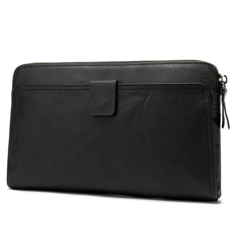 Men's Long Wallet Large Capacity Korean Fashion Genuine Cowhide Leather Card Holder RFID Anti-Theft Clutch Bag Men's Handbag 