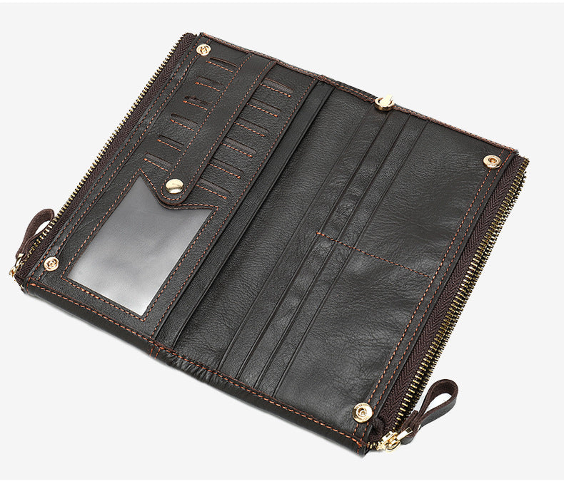 Men's long wallet made of genuine cowhide leather OL commuting large capacity zipper clutch bag 