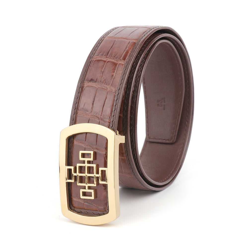 Crocodile Skin Men's Belt Fashion Plate Buckle Genuine Leather Men's Belt 