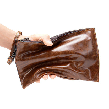 Men's Clutch Bag Genuine Cowhide Leather Handbag Business Vintage Men's Wrist Bag 