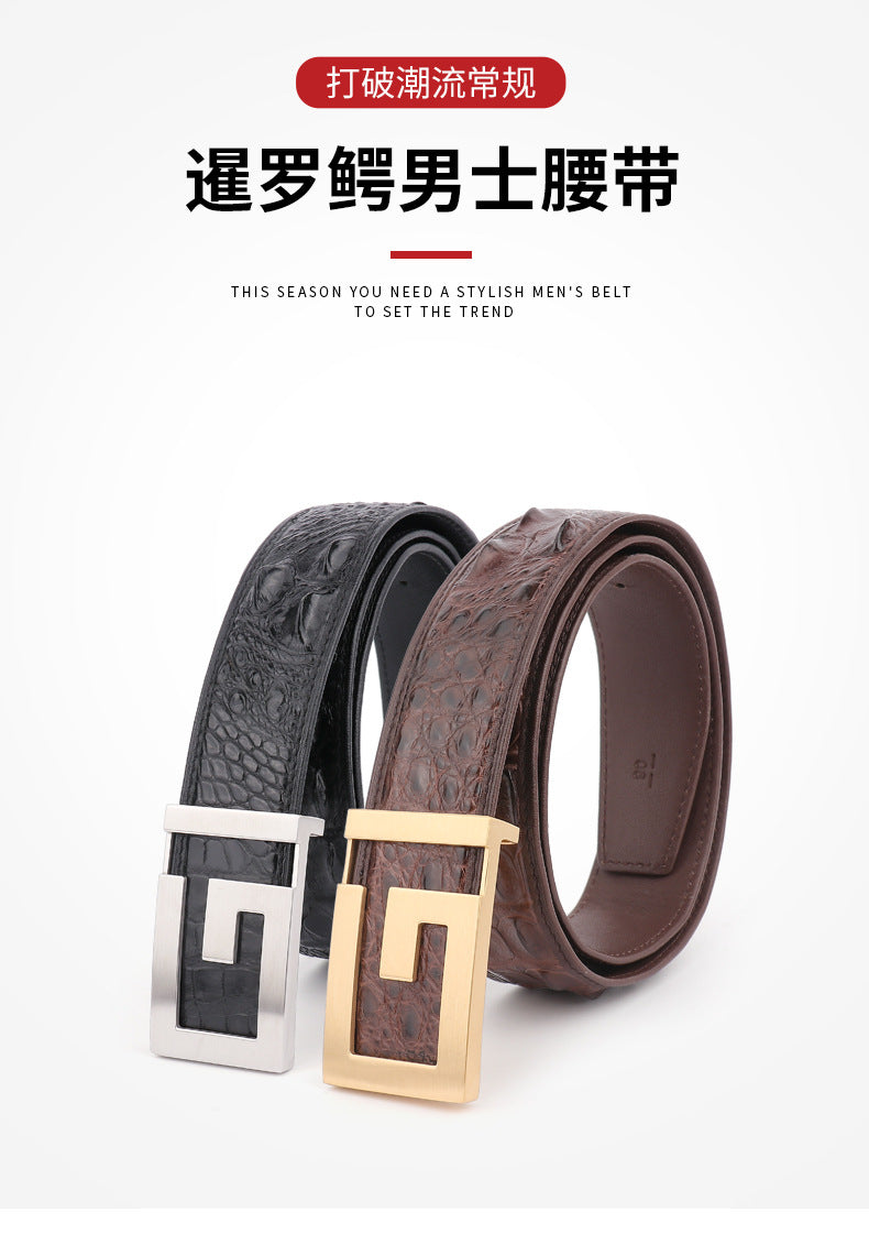 New Men's Belt Crocodile Skin Genuine Leather Unjointed Fashion Casual Men's Belt 