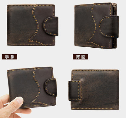 Men's Wallet, Cowhide, Genuine Leather, Thin Foldable, Coin Card Holder, Men's Wallet 