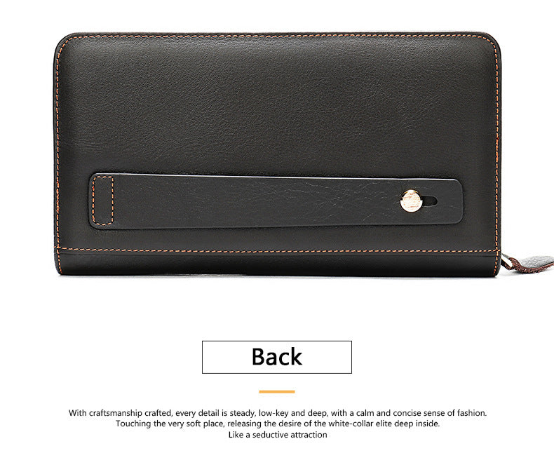 Men's long wallet cowhide clutch bag business casual fashion retro card holder men's wallet 