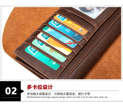 Men's Long Wallet RFID Clutch Bag Crazy Horse Retro Card Holder Men's Wallet Card Bag 