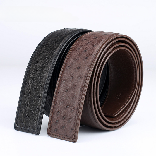 Width 3.8cm Ostrich Skin Genuine Leather Men's Belt Casual Plate Buckle Needle Buckle Men Belt No Buckle 