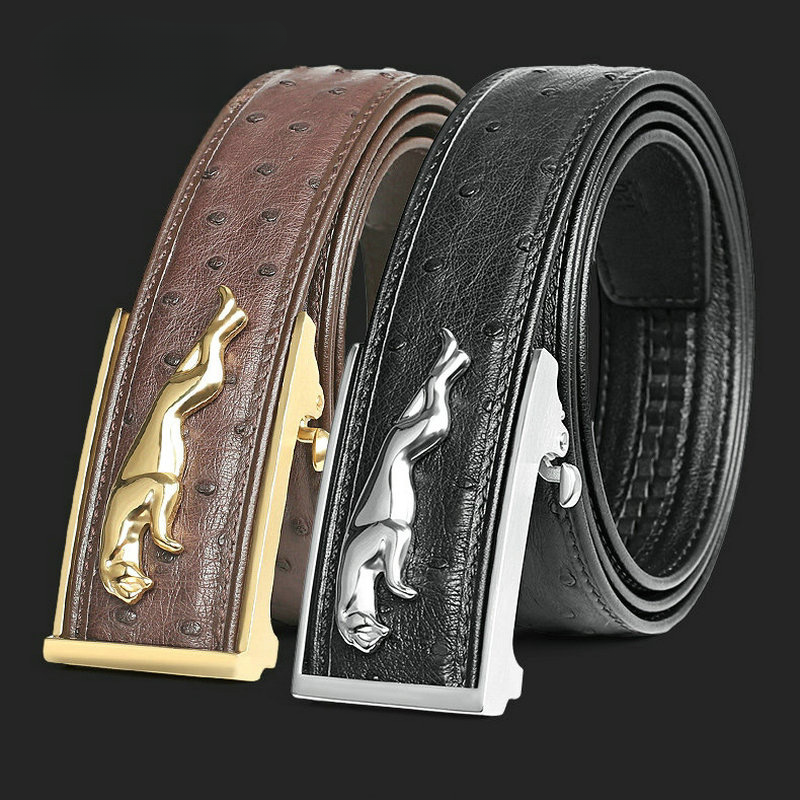 South African Ostrich Skin Genuine Leather Men's Belt Automatic Buckle Leopard Fashion Business Casual Men Belt 