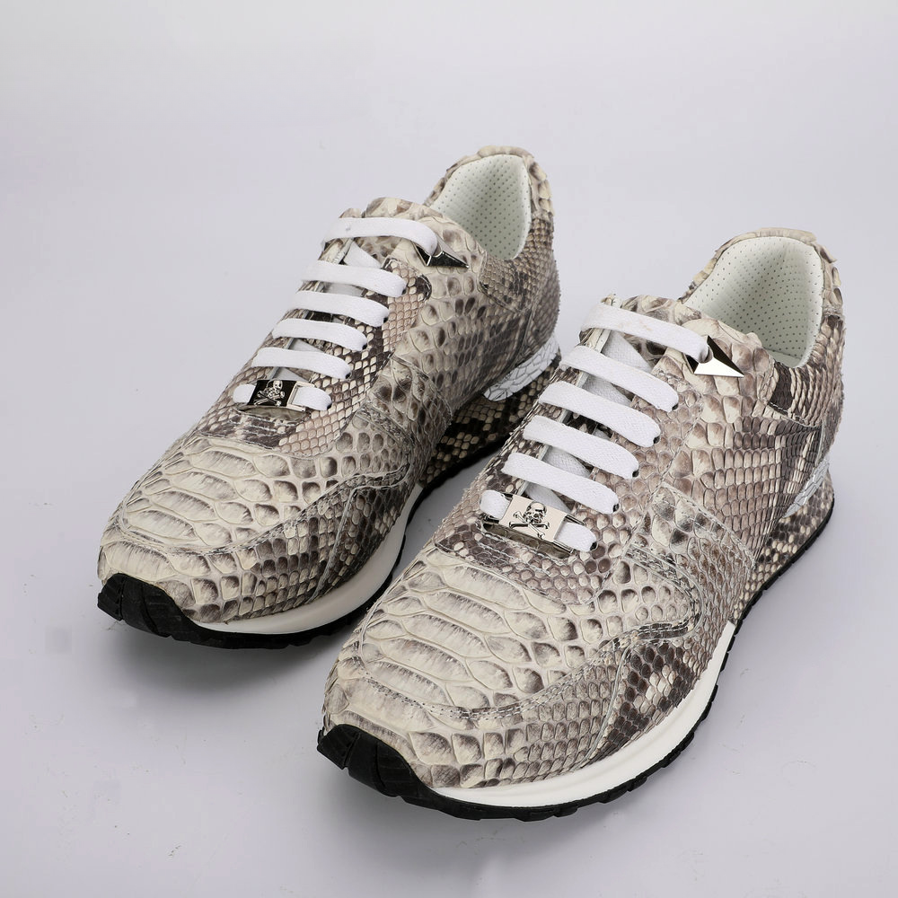 Python Skin Genuine Leather Men's Sneakers Sports Casual Shoes Wear-resistant Breathable Men Shoes 