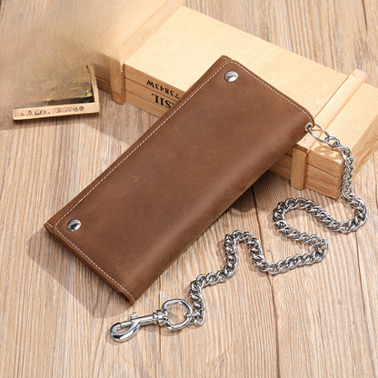 Men's Long Wallet, Cowhide, Genuine Leather, Retro Chain, Multi-Card Holder, Anti-Theft Wallet, Men's Wallet Wrist Bag 