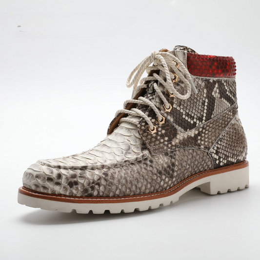 Python Skin Genuine Leather Men's Boots Martin Boots Casual Shoes 