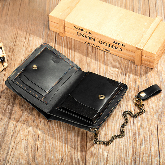 Men's short wallet genuine cowhide leather aluminum alloy automatic pop-up card bag RFID anti-theft brush wallet for men 