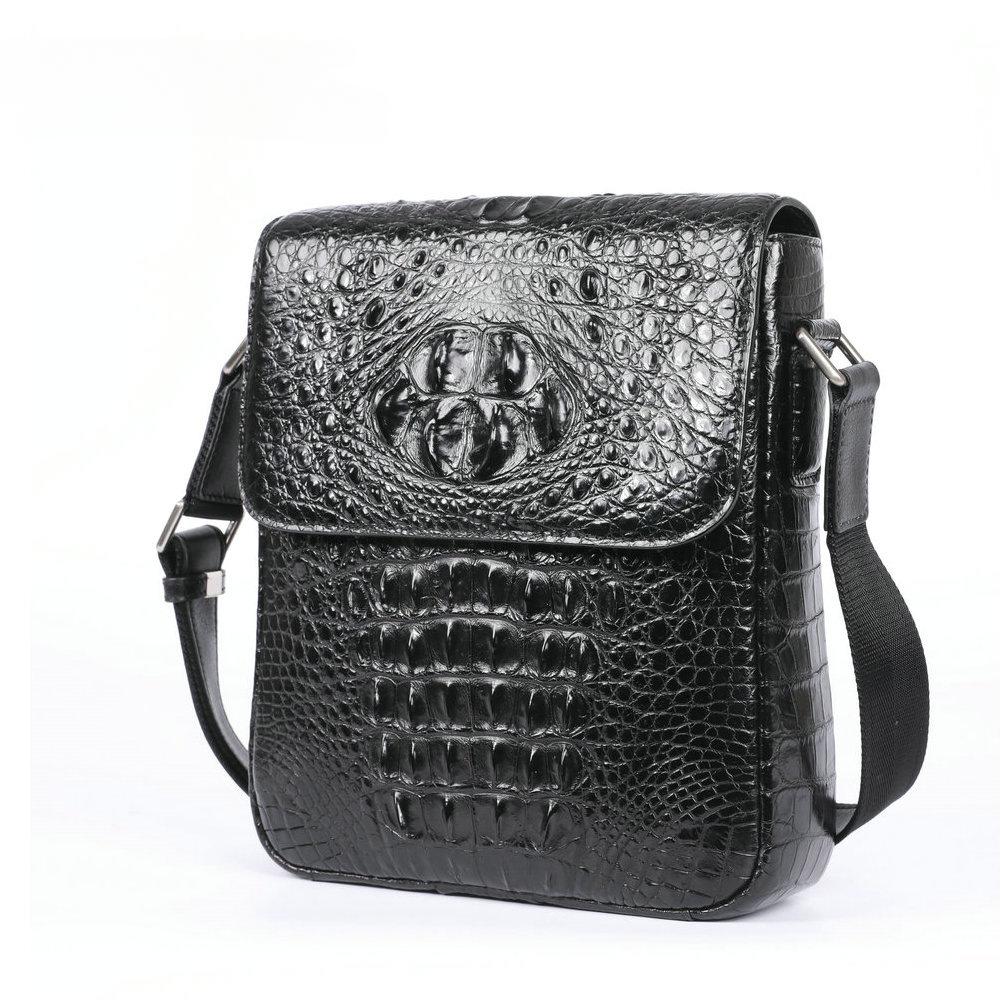 New Men's Shoulder Bag Siamese Crocodile Leather Business Commuting Large Capacity Crossbody Bag 