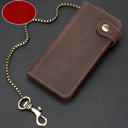 Men's long wallet cowhide genuine leather chain anti-theft clutch bag men's wallet 