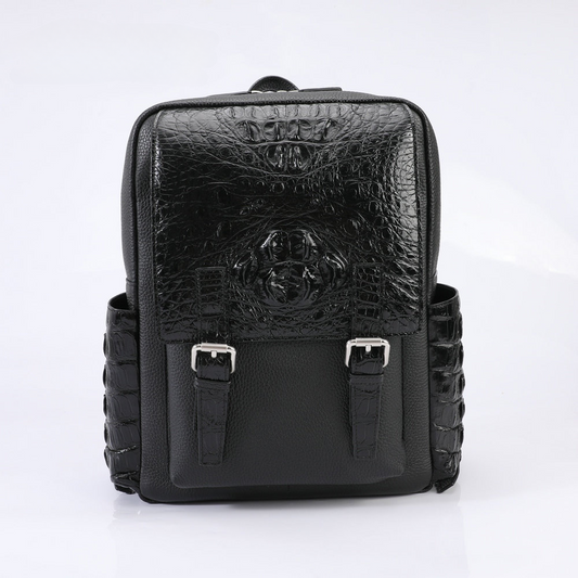 Crocodile bone skin and cowhide genuine leather men's backpack high quality business commuting casual outdoor travel computer bag 