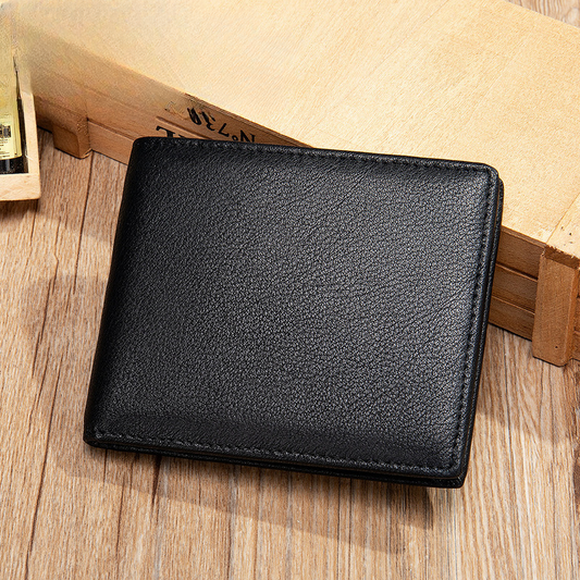 Men's short wallet cowhide genuine leather business thin simple anti-theft card bag wallet wallet 