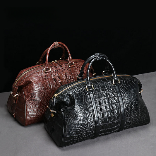 Siamese crocodile skin genuine leather unisex handbag travel bag casual fashion large capacity handbag 