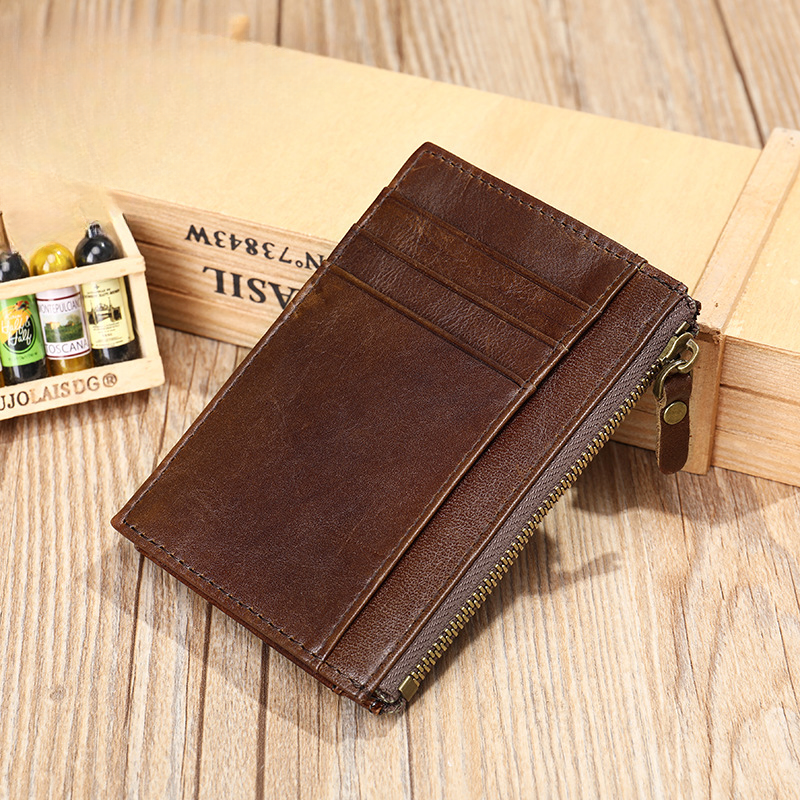 Men's wallet made of genuine cowhide leather, portable coin purse, anti-theft brush, card bag for men 