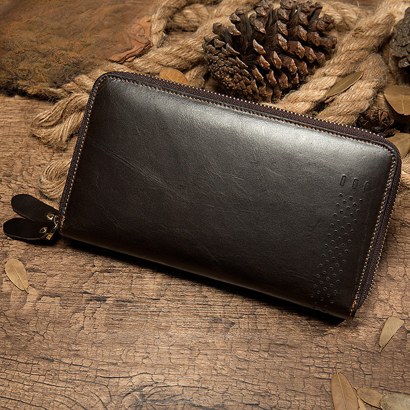 Men's long wallet made of genuine cowhide leather Korean fashion business clutch bag men's wallet card bag 